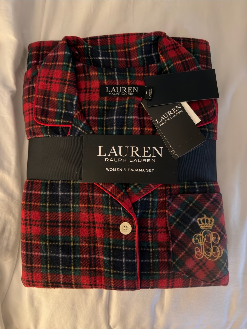 NEW RALPH LAUREN Size S Women's Pajama Pant Set Red Holiday Plaid Fleece